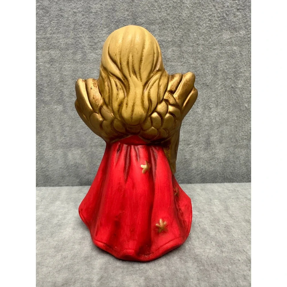 Vintage Red and‎ Gold Ceramic Singing Angel Christmas Candle Holder 7.5in MCM